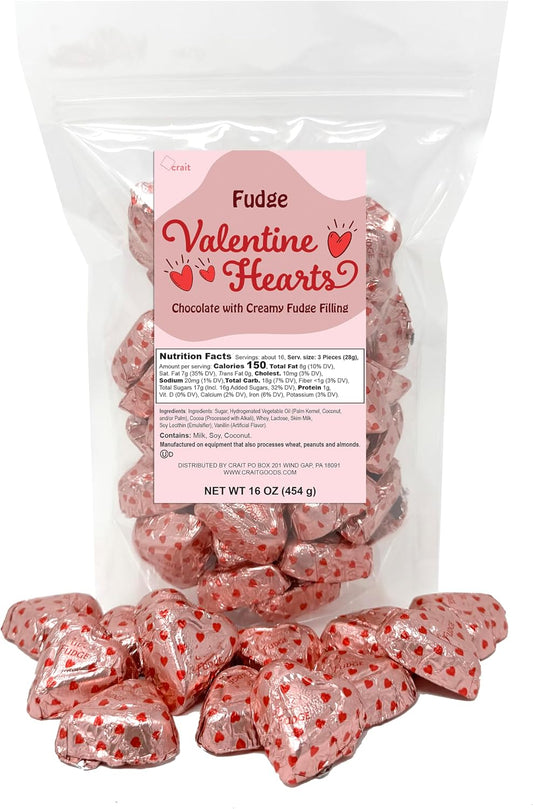 Chocolate Heart Candies Wedding Favors – Individually Wrapped Chocolate Fudge Filled Heart Shaped Candy 16 Ounce, Pink Candy (About 46 Pieces)