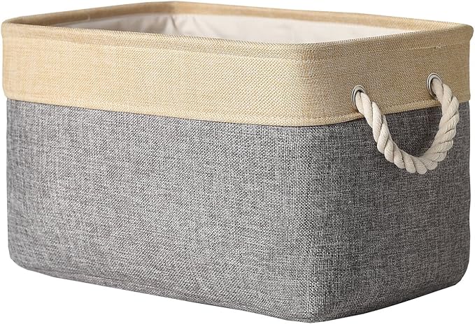 TheWarmHome Storage Basket - 15.7LÃ11.8WÃ8.3H 1 Pack Large Baskets for Organizing Shelves, Storage Bins for Clothes Book Shelf Home Fabric Storage Cubes (Gold and Grey)