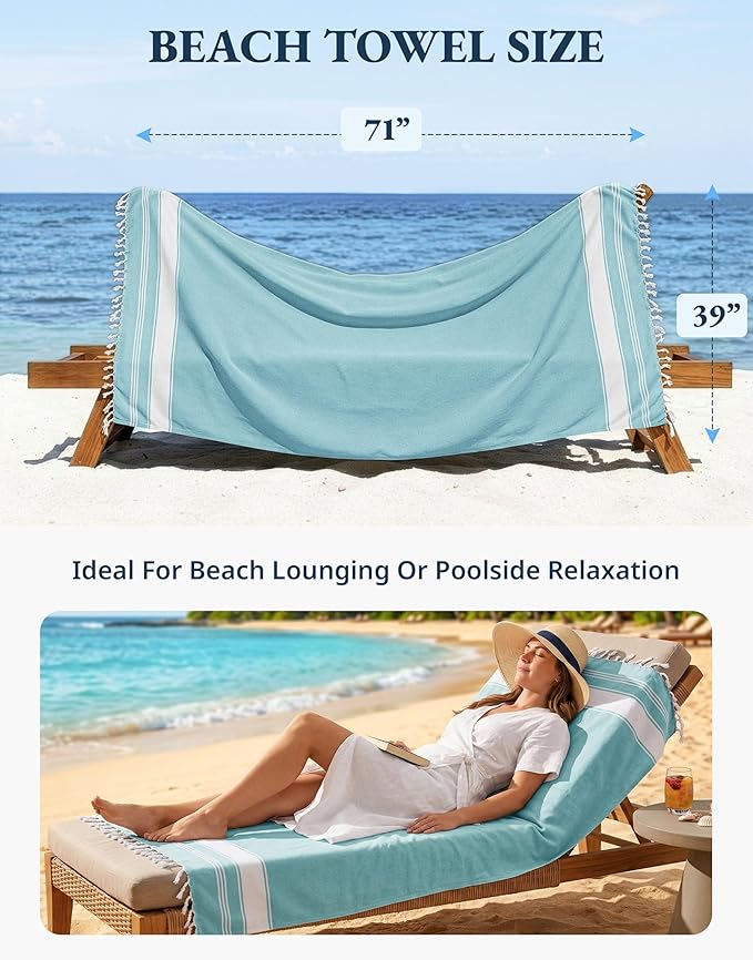 LANE LINEN Pool Towels, Turkish Beach Towels Oversized Set of 6, Pre-Washed, No Shrink, Quick Dry Travel Towel, Beach Towel for Women, Absorbent & Sand Free Towel, 39"x71" - Summer Color