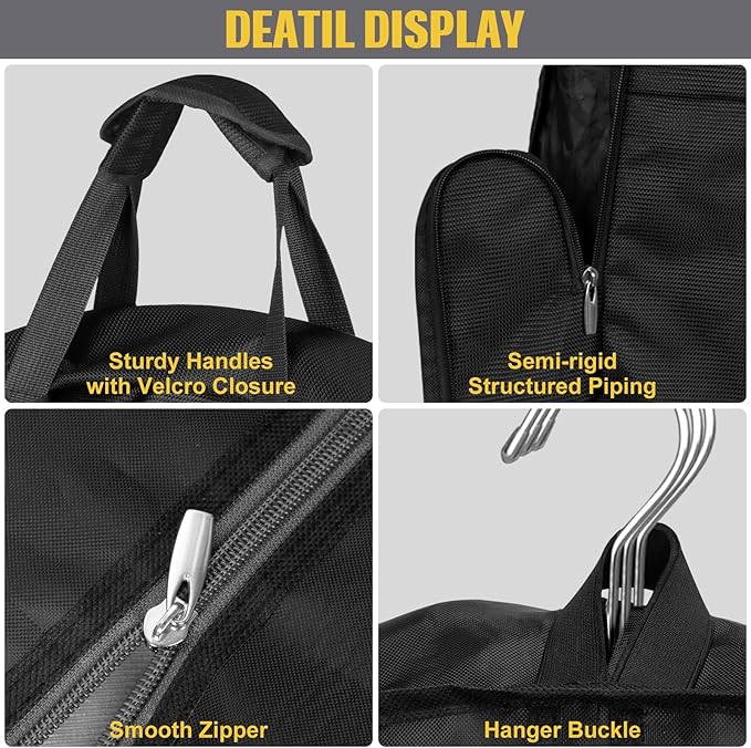 SLEEPING LAMB Heavy Duty Garment Bag for Travel, 43''Waterproof Suit Bag for Men Travel and Foldable Carry On Garment Bag for Hanging Clothes with Large Pocket in Business Trip, Black