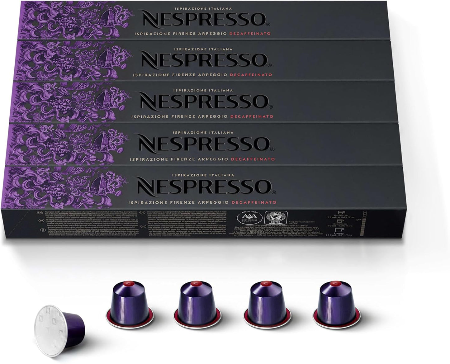 Nespresso Capsules Original Line, Arpeggio Decaffeinato, Dark Roast Coffee, 50-Count Coffee Pods