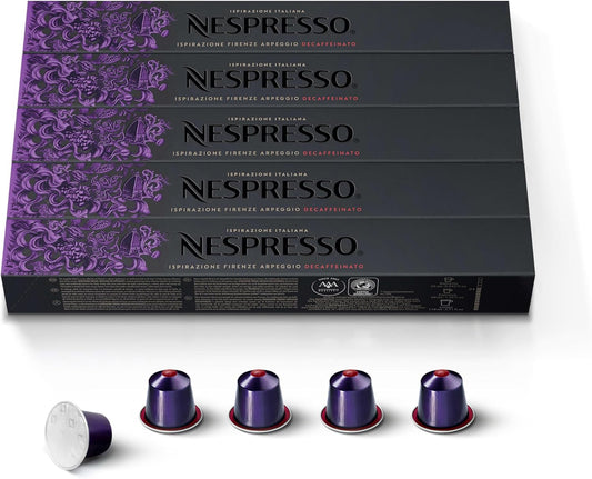 Nespresso Capsules Original Line, Arpeggio Decaffeinato, Dark Roast Coffee, 50-Count Coffee Pods