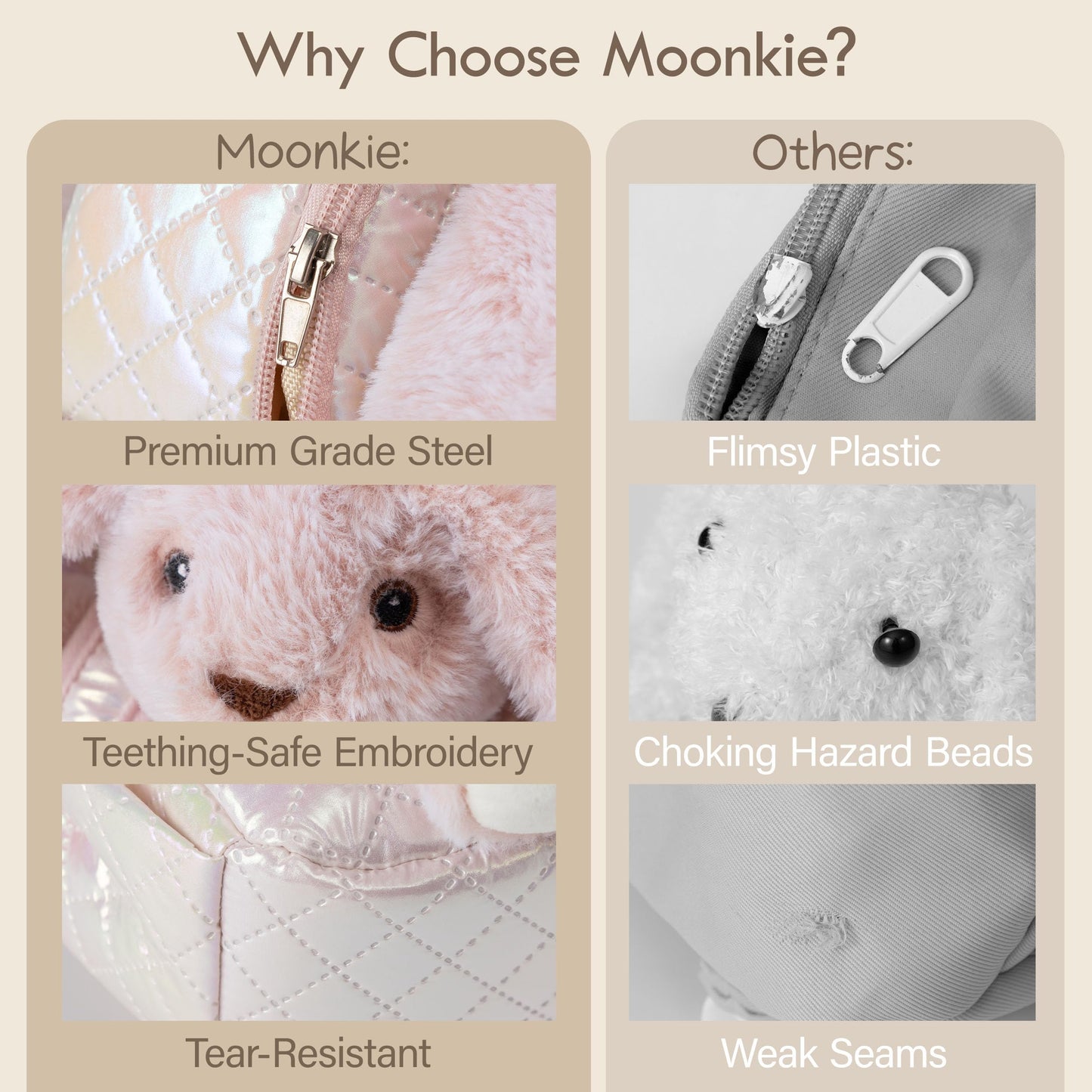 Moonkie Hug & Go™ Bunny Toddler Backpack – Soft Plush Bag with Detachable Toy for Girls Aged 2–4 | Perfect for Daycare | Travel & Birthday Gifts