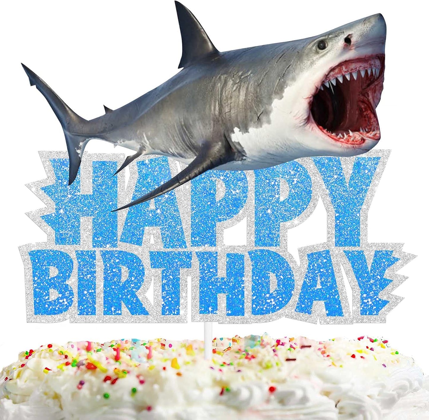 Blue Glitter Sea Creature Topper Cake Orca Shark Theme Decor Supplies Baby Shower Boys Girls Happy Birthday Party Decorations