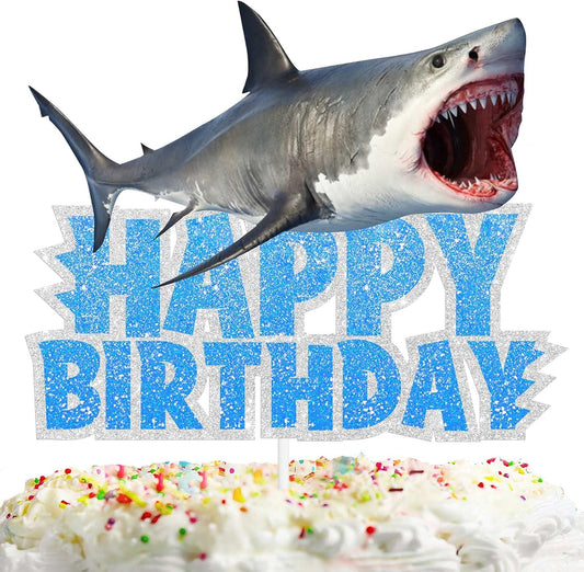 Blue Glitter Sea Creature Topper Cake Orca Shark Theme Decor Supplies Baby Shower Boys Girls Happy Birthday Party Decorations