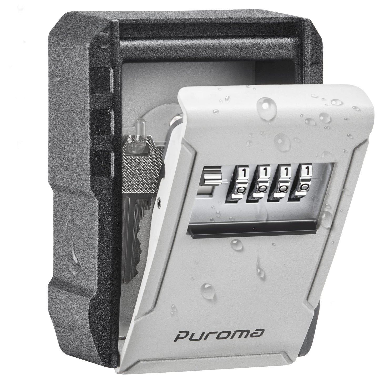 Puroma Key Lock Box with Key Hook, Resettable 4-Digit Combination, Waterproof Key Storage Security, Large Capacity Wall Mounted for House Keys, Realtors, Garage Spare Keys