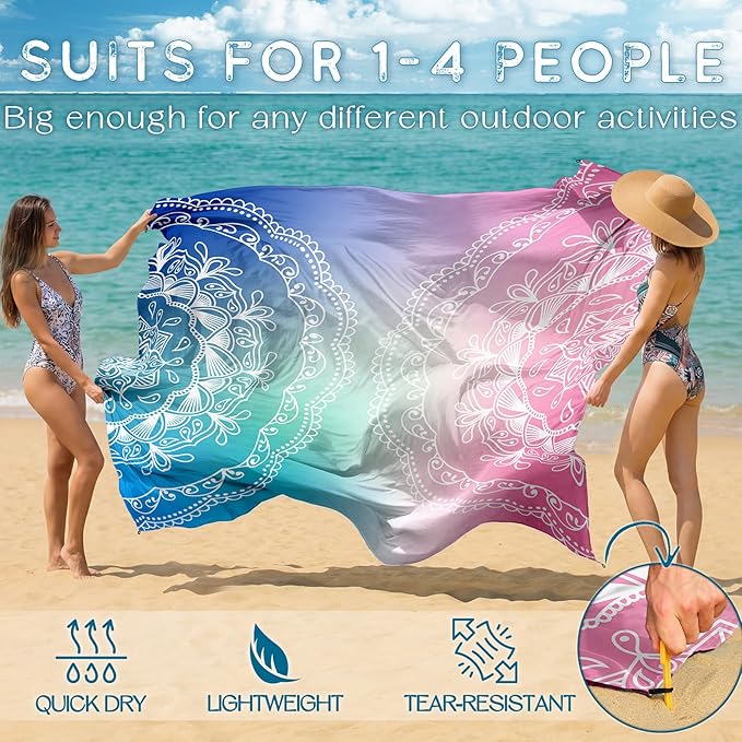BYDOLL Beach Blanket Waterproof Sandproof 78''×81'' Suits1-4 Adults Compact Lightweight Oversized Sand-Free Blanket Large Picnic Mat for Beach Travel Camping Hiking