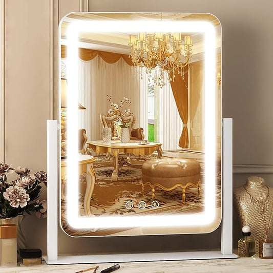 FENNIO Makeup Mirror with Lights 17"x13" ï¼Desk Mirrorï¼Vanity Mirror with Lights, Touch Screen with 3-Color Lighting, Dimmable, Vanity Mirror for Vanity Desk Tabletop