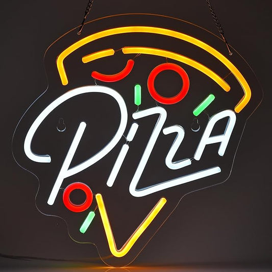 Pizza Neon Sign for Pizzeria Wall Decor 13" x 12.6" Pizza Shaped LED Light up Sign USB Powered for Kitchen Shop Restaurant Bar Party Decoration