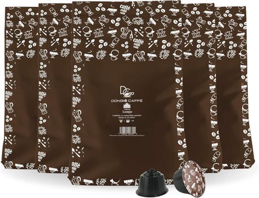 Dongiò Caffè Milano Lungo, Capsules Compatible with Nescafe Dolce Gusto system, 100 Count of Single-Serve Coffee pods (5 Boxes of 20 capsules each) Med-Light Roast | Intensity 6/10