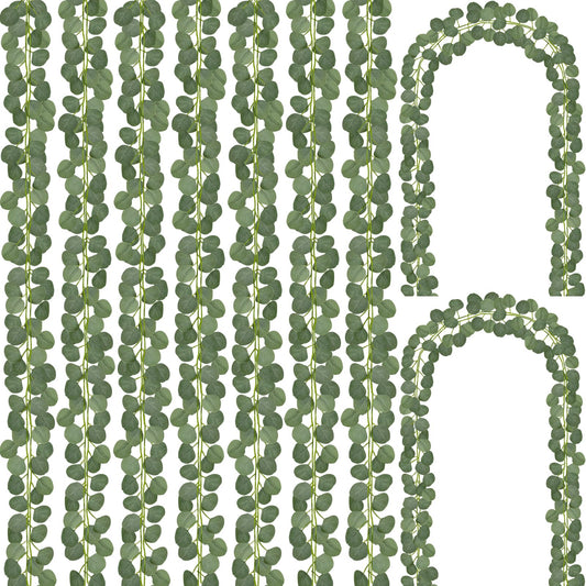 CQURE 28Pcs Eucalyptus Garland,Artificial Eucalyptus Leaves Table Greenery Garland Wreath Vines for Wedding Party Table Bedroom Wall Room Decor