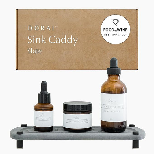 Dorai Home Sink Caddy â Water-Absorbing Stone Tray for Sink, Stainless Steel Feet, Fast-Drying, Slate