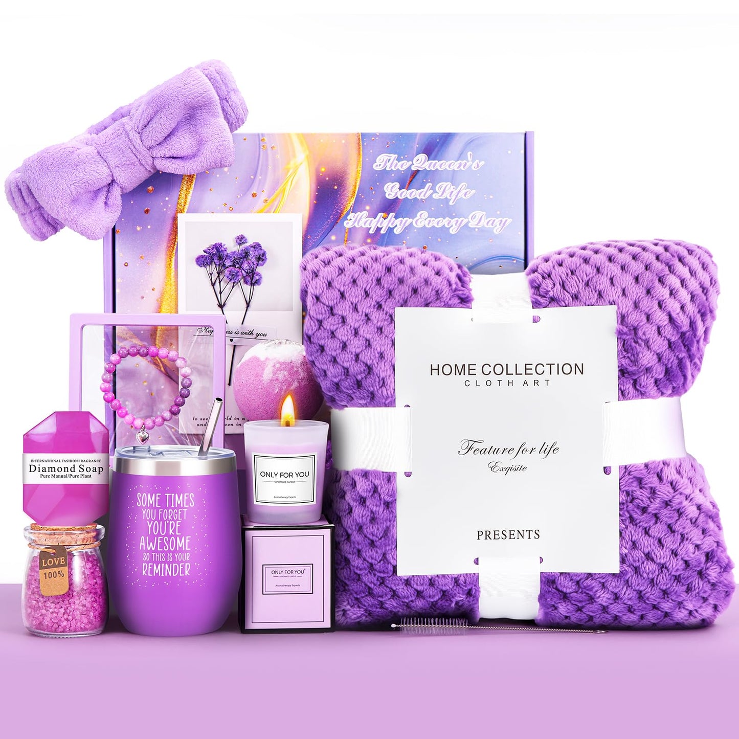 Birthday Gifts for Women, Self Care Gifts Get Well Soon Gifts,Lavender Spa Flannel Blanket Gift Set, Gift For Female Friend, Mom, Wife, Girlfriend, Sister, Teacher's Day Gift Her Birthday Gift