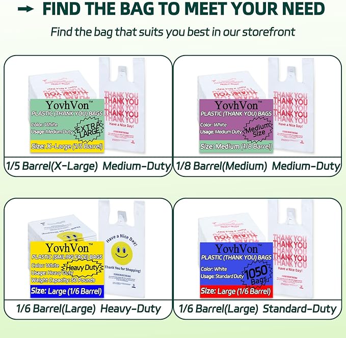 0.8Mil(20 Microns), 100 Count, Plastic Bags with Handles, T-Shirt bag, Thank You bags, Shopping Bag, Grocery Bag, |for Store, Carry, Pack|, White, 1/6 Barrel, Large 11"x6"x21", Heavy Duty