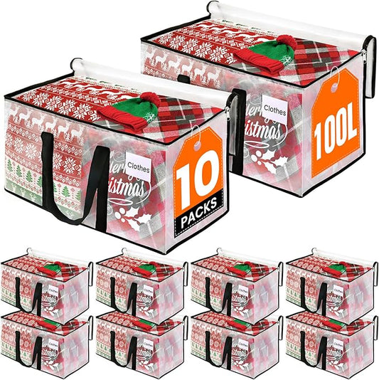 Clear Heavy Duty Extra Large Moving Bags, Reinforced Handle and Double Zipper, Storage Bags Alternative to Moving Box (10 Packs)