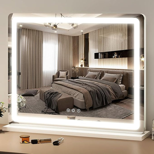 FENNIO 23" x 18" Vanity Mirror with Lightsï¼LED Makeup Mirrorï¼Hollywood Mirror with 3 Color Modes & Adjustable Brightnessï¼Vanity Mirror White