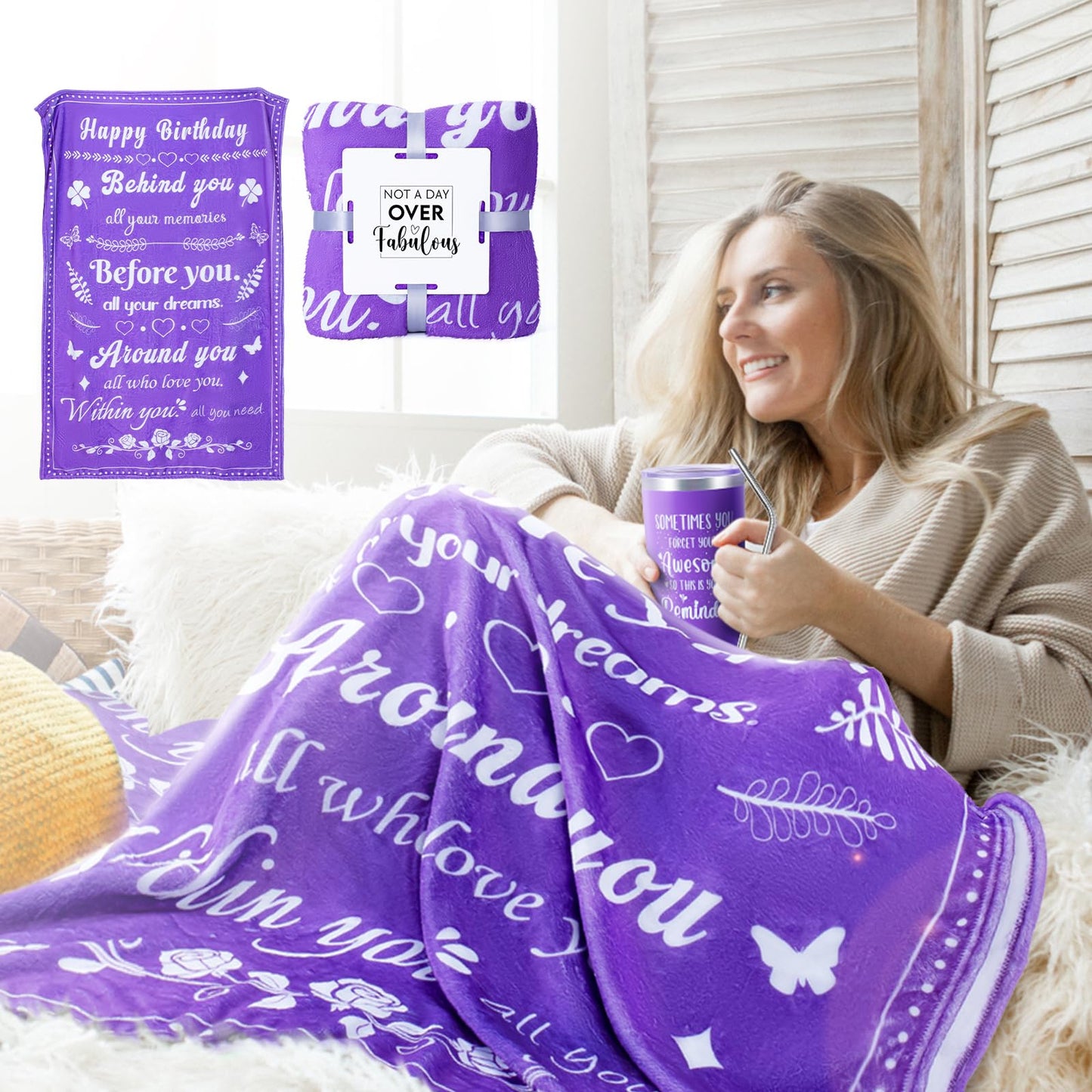 14PCS Birthday Gifts for Women ,Mom, Wife, Girlfriend, Sister, Her- Self Care Gifts Get Well Soon Gifts Basket for Women Lavender Relaxing Spa Gifts Care Package w/ Blanket Mothers Day Gifts for Mom