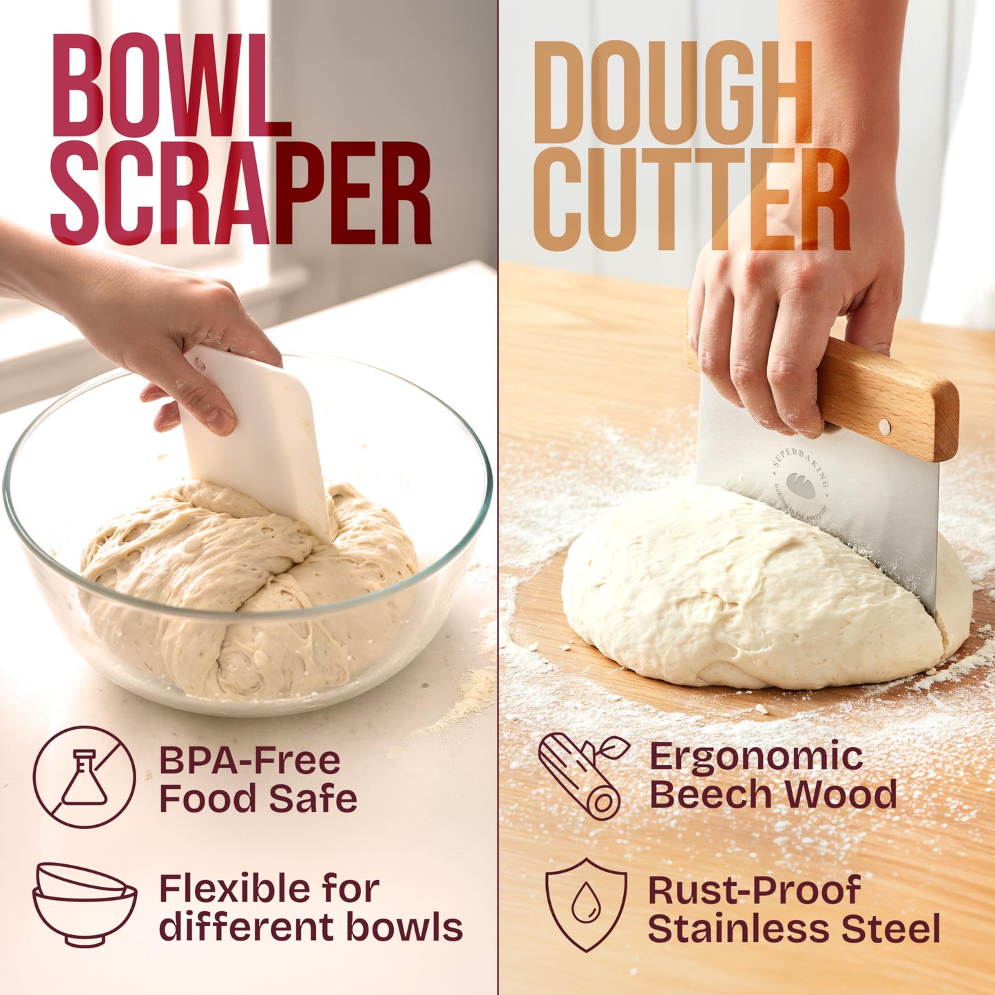 Superbaking Banneton Bread Proofing Basket, Sourdough Bread Baking Supplies, Round 9 Inch Sourdough Starter Kit, Proofing Basket for Baking, Bread Making Supplies Tools, Banneton Basket Gift Set