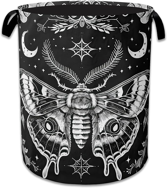 Butterfly Moon Laundry Basket Collapsible Laundry Hamper with Handle, Oxford Clothes Toy Storage Bin for Bathroom Bedroom Room DÃ©cor 16" X 20.8"