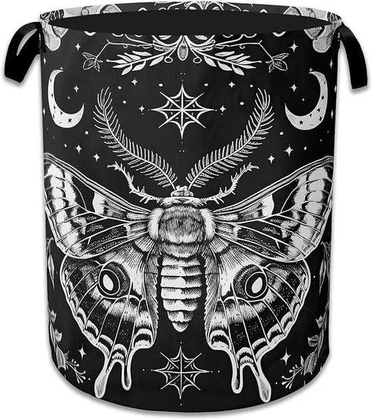 Butterfly Moon Laundry Basket Collapsible Laundry Hamper with Handle, Oxford Clothes Toy Storage Bin for Bathroom Bedroom Room DÃ©cor 16" X 20.8"