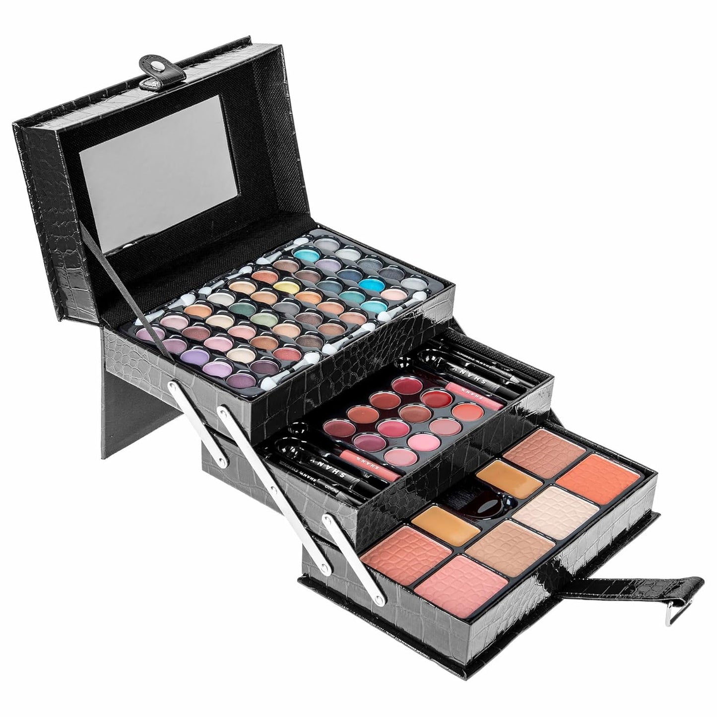 SHANY All In One Makeup Kit (Eyeshadow, Blushes, Face Powder, Lipstick, Eye liners, Makeup Pencils and Makeup Mirror - Makeup Set With Reusable Makeup Storage Box - Black