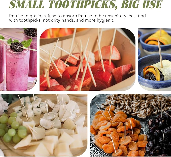 HOPELF Bamboo Toothpicks by Individually Wrapped for Appetizer, Olive, Barbecue, Fruit, Teeth Cleaning,Double-Points Wooden Toothpick.500 Count