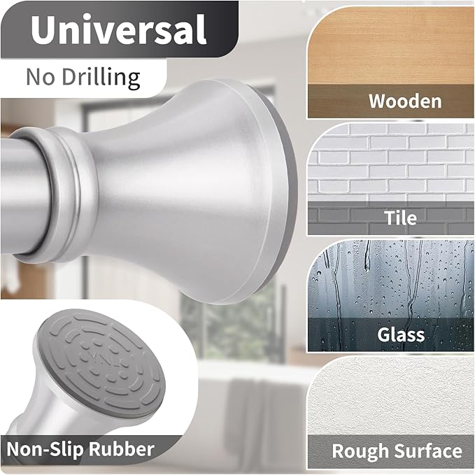 YNL Silver Shower Curtain Rod 36-68 Inch(3-5.67ft), No Slip No Drill Stainless Steel Spring Tension Curtain Rod, No Rust Shower Rod Adjustable For Bathroom closet