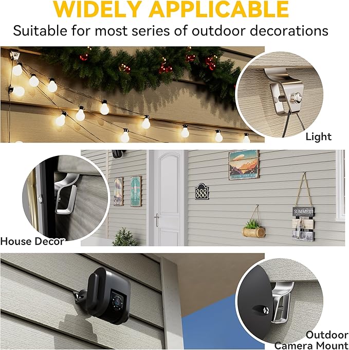 Cozcty Siding Hooks, 12 Pack Vinyl Siding Clips Hangers for Hanging Outdoor, Hold Up to 12 lbs, Aluminum No Hole Outdoor Wreath Hooks, Resuable Hanger Mount to Hang Holiday Decorations