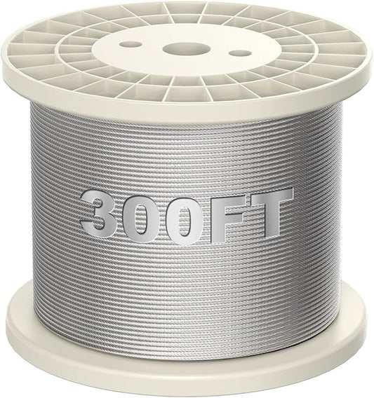 BLIKA 300FT 3/16" Stainless Steel Cable, 304 Stainless Steel Decking Railing Cable with 7 x 19 Strand Construction, 3700lbs Breaking Strength Marine Grade for Rail, Deck and DIY Balustrade