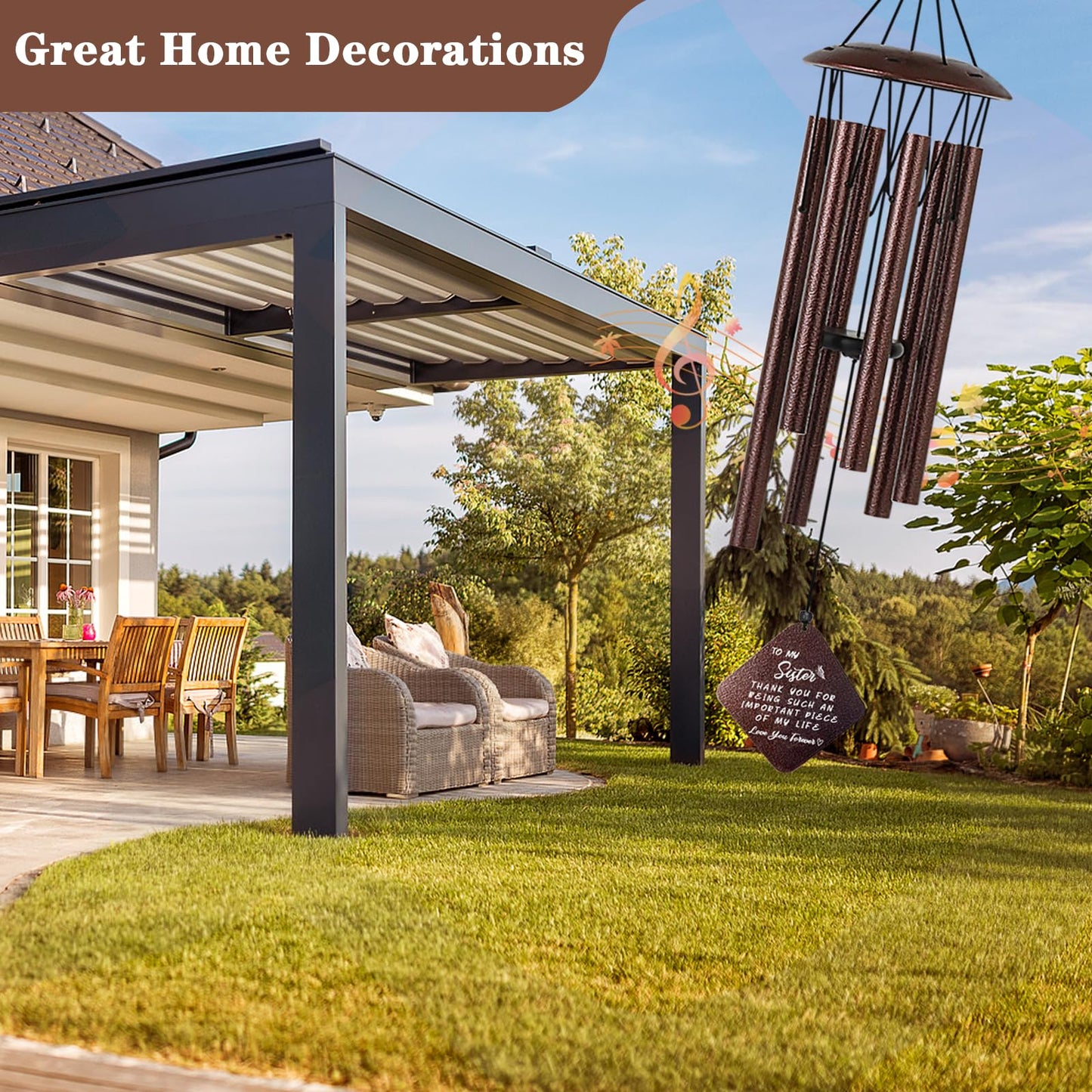 Doopeer Sister Birthday Gifts, Unique Birthday Gift Ideas for Sister from Sister Brother, 32" Bronze Wind Chimes