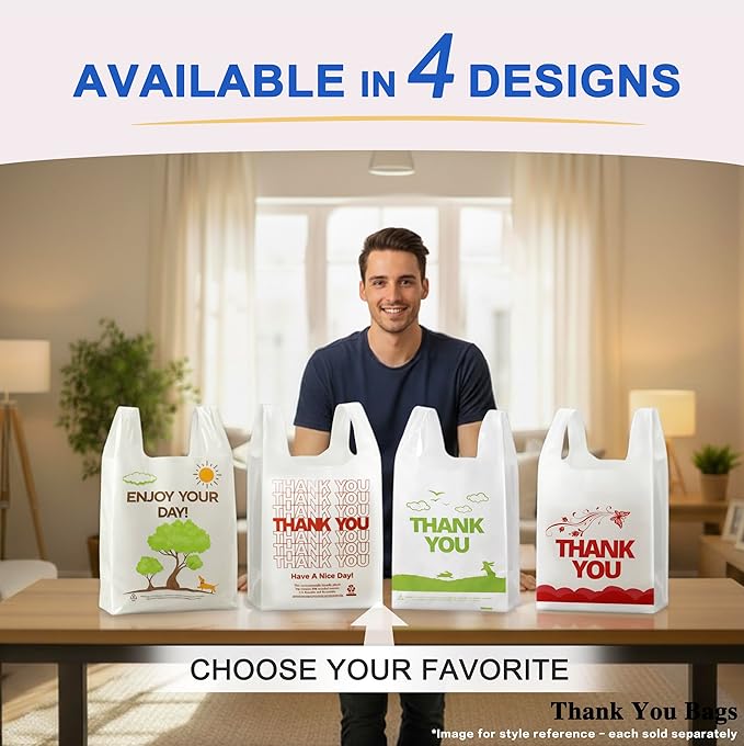 YoYoRain White Thank you T shirt bag, Grocery shopping bag Reusable and Disposable Supermarket Bag 11''x6''x21'' 200PCS