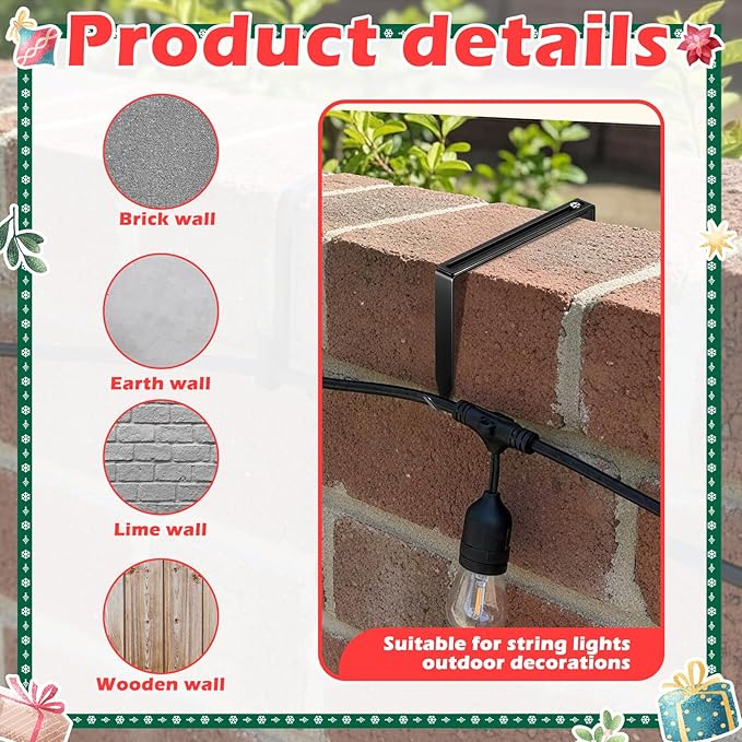 Frienda 6 Pcs Adjustable Outdoor Light String Metal Hooks for 6-11 Inch Concrete Wall Cinder Block Fence Hangers Outdoor Light String Hooks No Drill for Concrete Wall Cinder Block and Fence(Black)