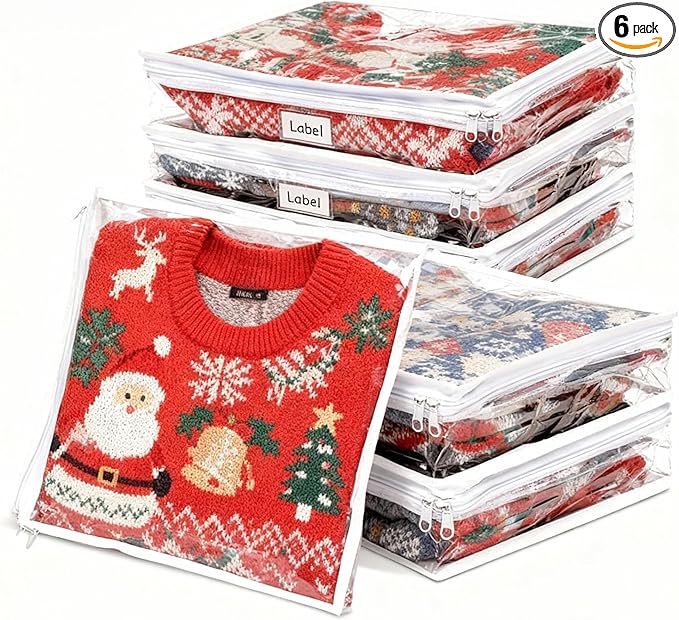 6 Pcs Clear Storage Bags with Zipper, Blanket Storage Bags Plastic PVC Clothing Storage Bag, Bed Sheet Organizer for Linen Sweater, Bed Sheet, Quilt, Clothes, Pillow 14.2 x 12 x 3.2 Inch