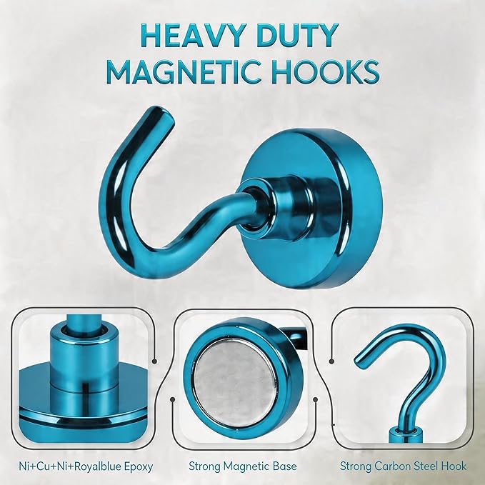 Neosmuk Magnetic Hooks, Heavy Duty 30lb+ Strong Magnet Hook for Cruise Cabins, Cruise Ship Essentials for Hanging, Metal Wall Refrigerator Hangers (Navyblue, 15 Pack)