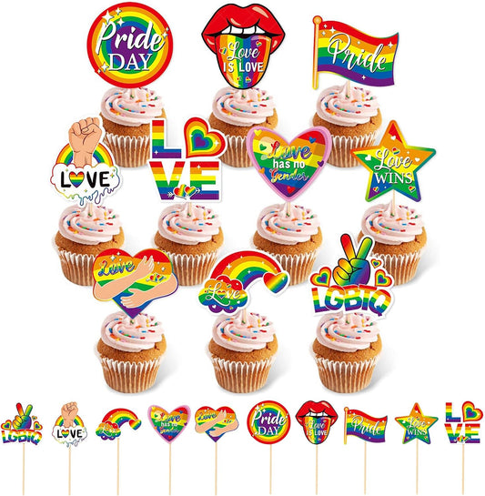 Gay Pride Cupcake Toppers 20 Pack,Love is Love Rainbow Cupcake Picks,Colorful LGBT Rainbow Cake Decorations for Pride Day and LGBTQ Party Supplies