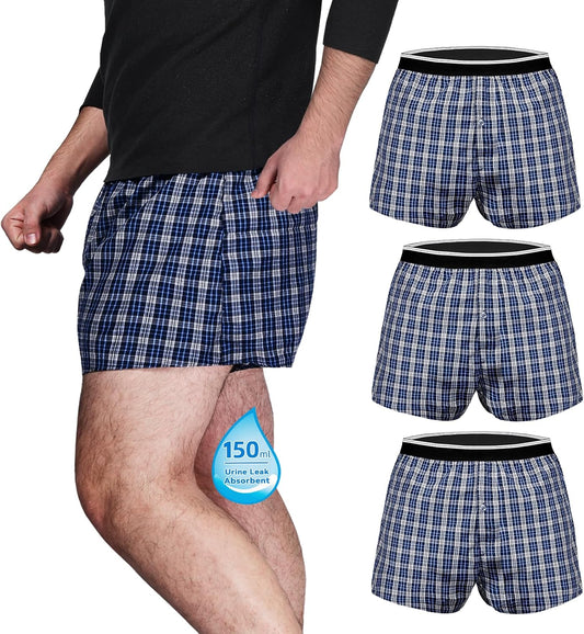 TIICHOO Washable Bowel Incontinence Underwear for Men Leakproof 100ml Absorbency Boxers Shorts Pack of 3