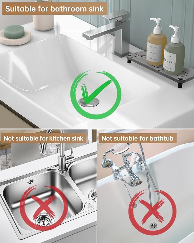 Fransiton Bathroom Sink Drain Stopper, Big-Cap Pop-up Drain Fits 1.1" -1.77" Lavatory Vanity RV Sink, Anti-Clogging Drain Plug with Detachable Hair Catcher Oil Rubbed Bronze