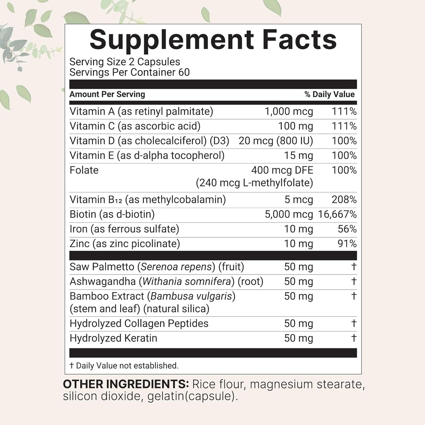 Micro Ingredients Hair Growth Vitamins for Women & Men, 120 Capsules | 14-in-1 Formula with Biotin, Collagen, Keratin, Saw Palmetto & More | Thicker, Fuller, Nourishes Thinning & Loss Hair Support