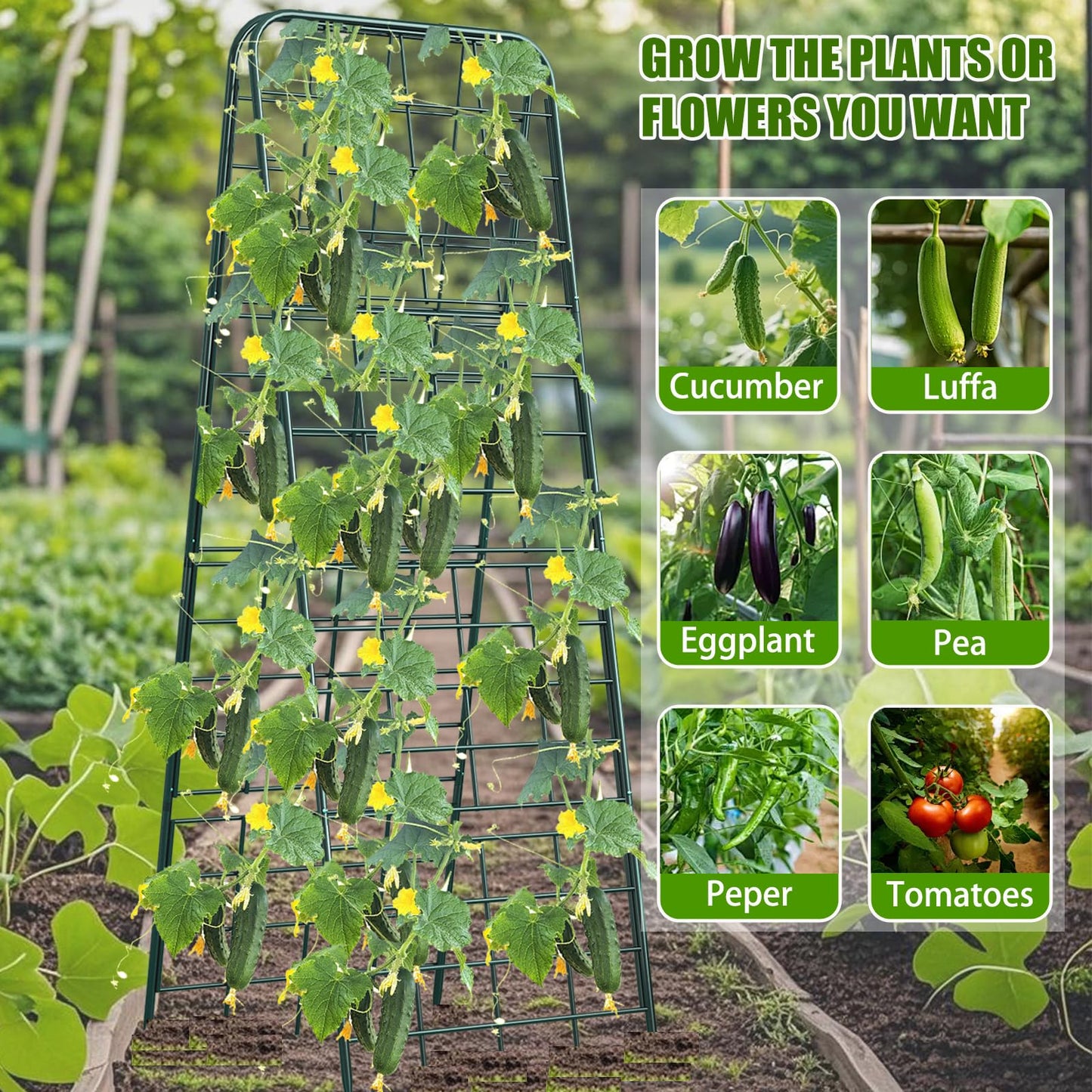 Heavy Duty 50"x17" Adjustable A-Frame Trellis for Climbing Plants – Rust-Proof Metal Garden Trellis with Dense Grid Design, Perfect for Raised Beds, Tomatoes, Cucumbers & Outdoor Vines (Green, 2 Pcs)