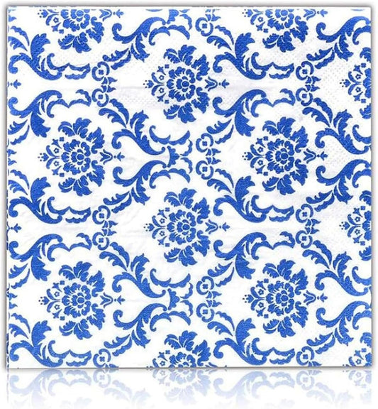 Blue Floral Cocktail Napkins For Wedding Party Birthday With 2 Layers, Paper Luncheon Napkin, 13x13 Inch, 120 Count
