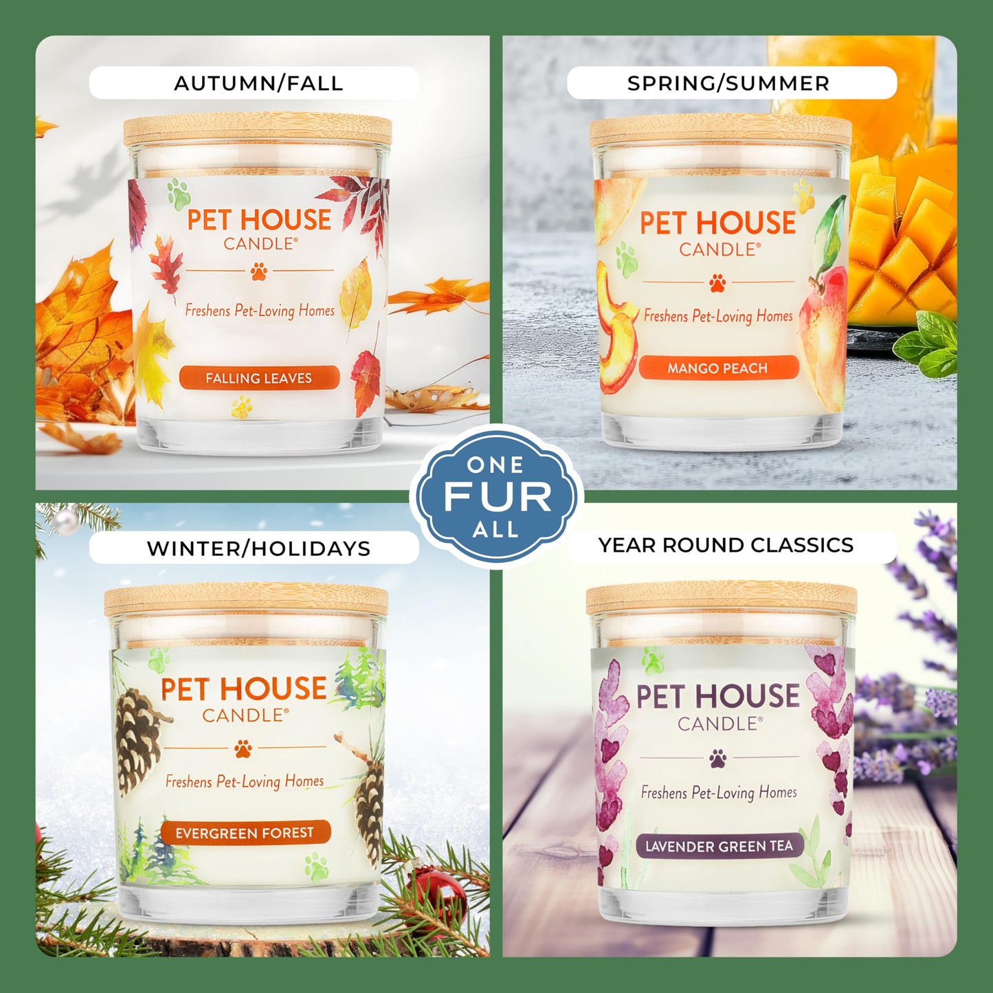 Pet House Candles, 9 oz Fresh Cut Grass Scented Candle, Clean Burning, Long Lasting Plant-Based Pet Friendly Candle, 60 Hour Burn Time