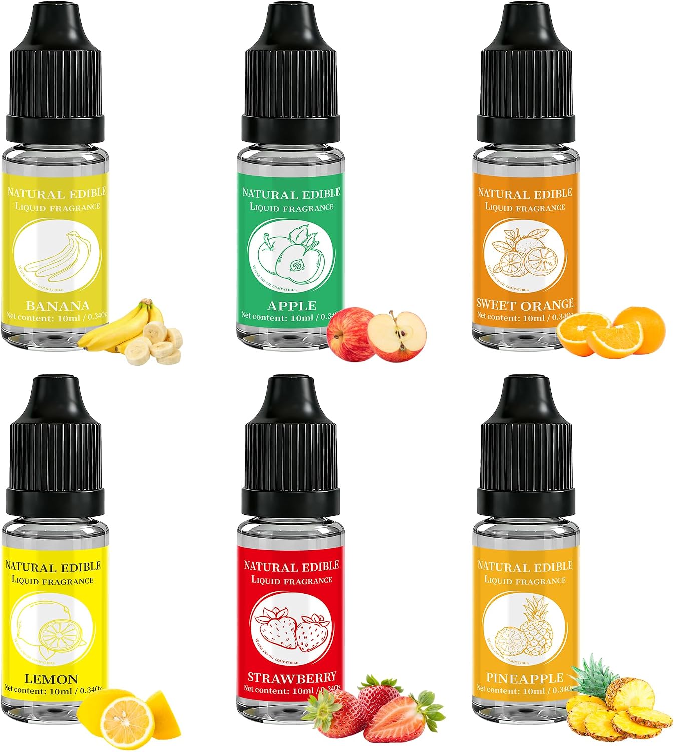 Natural Food Flavoring Oil - Concentrated Candy Flavors, Suitable for Candy, Baking, Drinks and Smoothies Highly Concentrated, Food Grade, Naturally Extracted, Water-Soluble and Oil-Soluble - 0.34 Fl Oz (10ml) *6 (Fruit-flavored set)