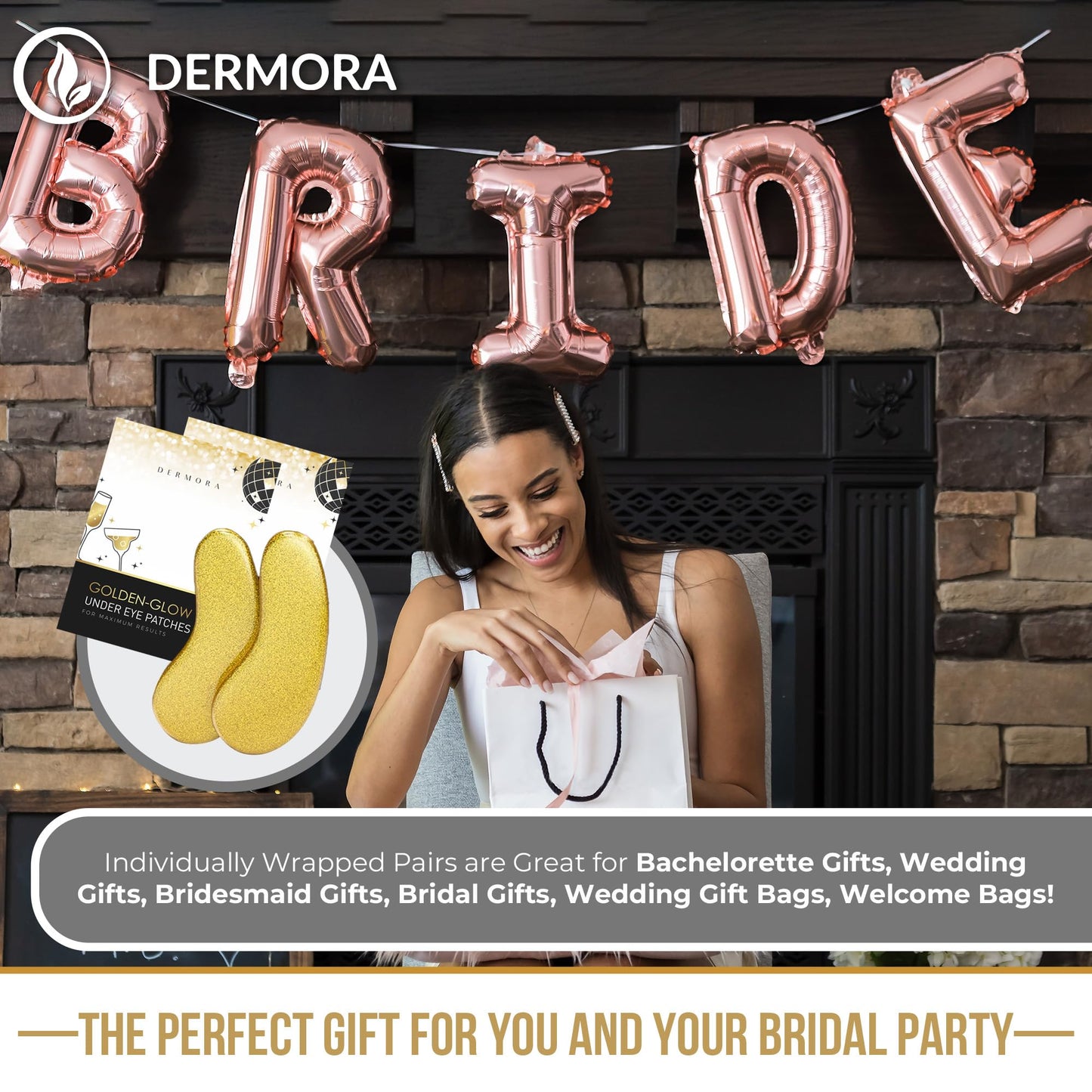 DERMORA Wedding-Themed Eye Mask (20 Pairs), Golden Under Eye Patches - Rejuvenating Treatment for Dark Circles, Puffy Eyes, Refreshing, Revitalizing, Travel, Wrinkles
