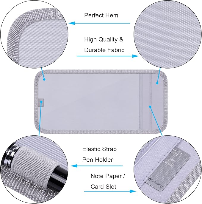 Handicap Placard Holder for Auto, Wisdompro Disabled Parking Permit Sign Protector for Car Sun Visor with Note Paper Slot, Pen Holder and Elastic Strap - Gray
