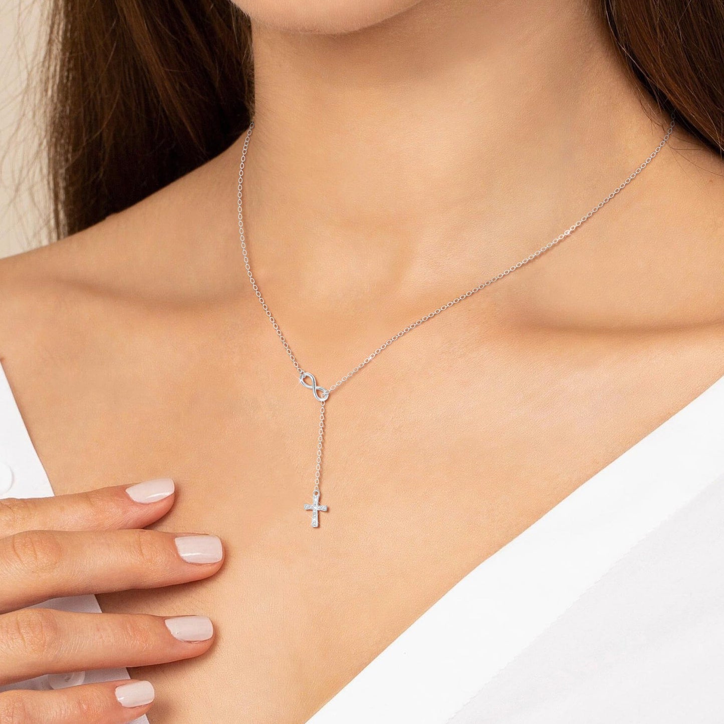 Myfresty Best Friend Birthday Gifts for Confirmation Baptism Easter, 925 Sterling Silver Small Dainty Infinity Cross Necklace BFF Bestie, Religious Christian Gift for Women Faith