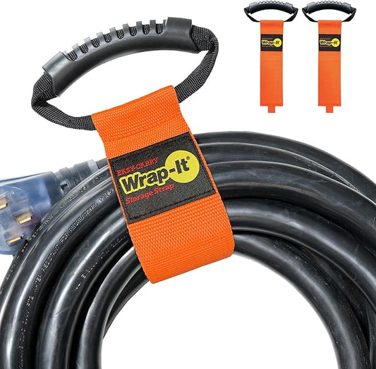 Easy-Carry Wrap-It Storage Straps - 22â (2-Pack) Blaze Orange â Heavy-Duty Hook and Loop Cord Carrying Strap, Hanger, and Organizer with Handle for Pool Hoses, Garden Hoses, Cords, Cables and More