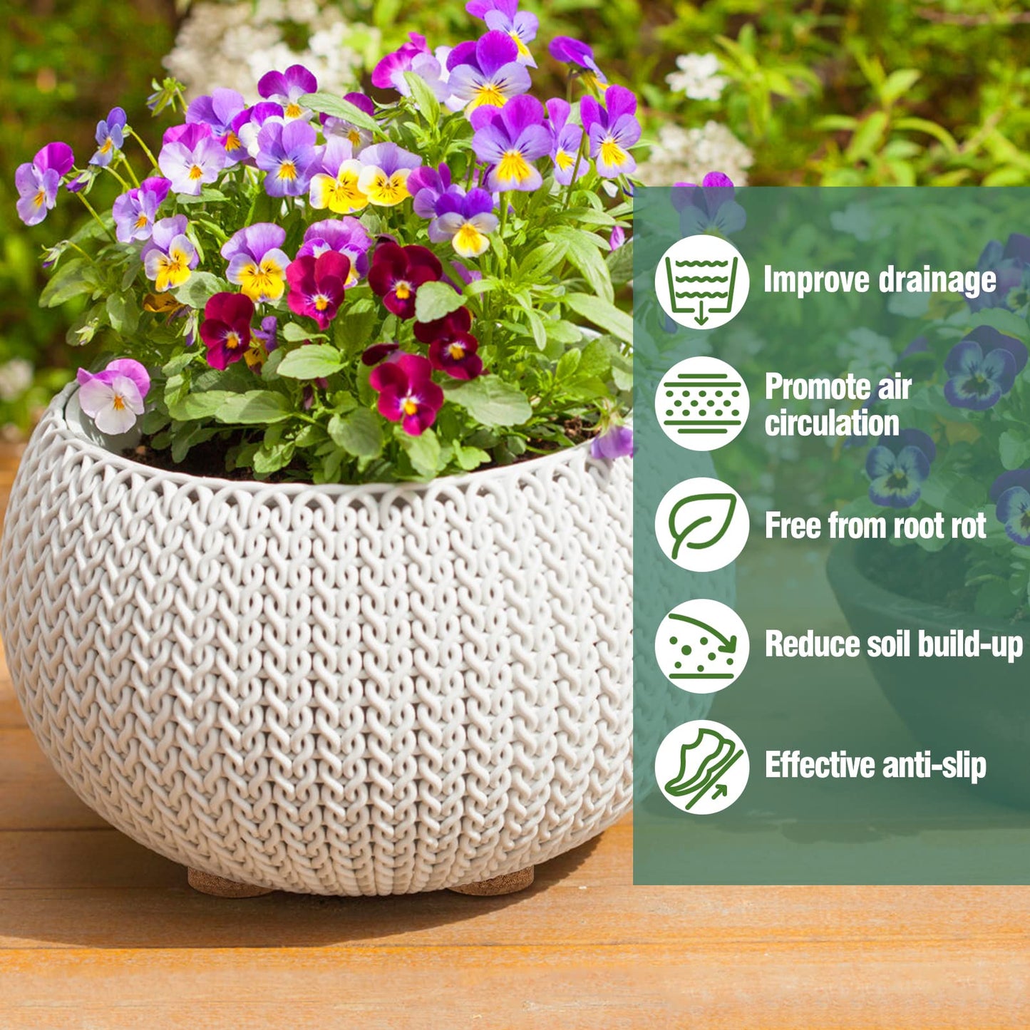 Biubee 60Pcs Invisible Pot Feet with Non-Slip Surface- Sturdy Cork Plant Riser Pot Feet for Outdoor Planter Drainage, Solid Corkwood Planter Lifter, 2" Dia"