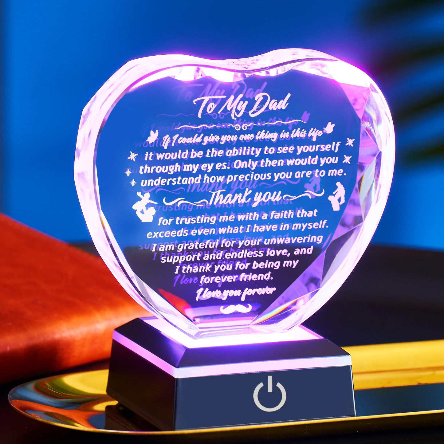 Ghtixsu Gifts for My Dad from son and daughter, thank you for the gift, laser engraved heart-shaped crystal souvenirs prepared for dad's birthday, Father's Day, Christmas and Valentine's Day