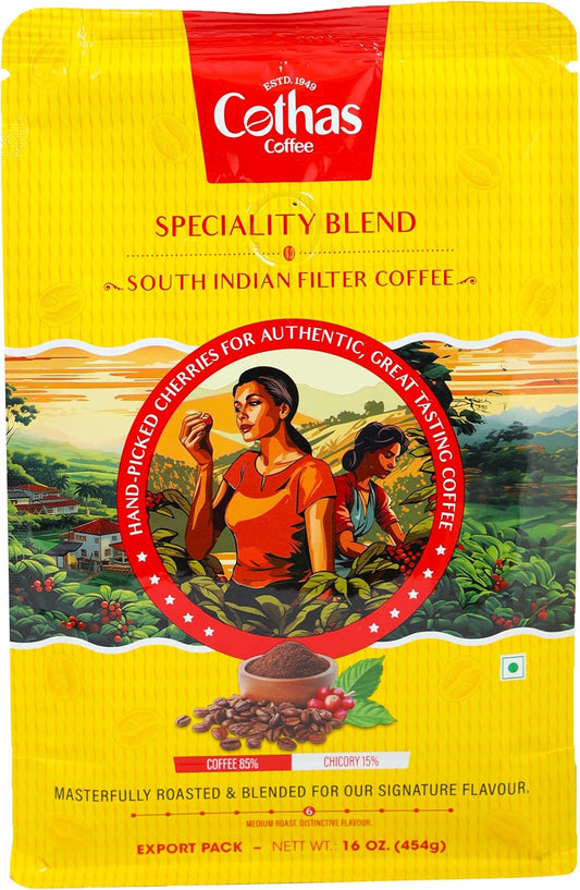 Cothas Traditional South Indian Speciality Blend Filter Coffe Powder - Pack of 1, 454g [ Coffee 85% & Chicory 15% ]