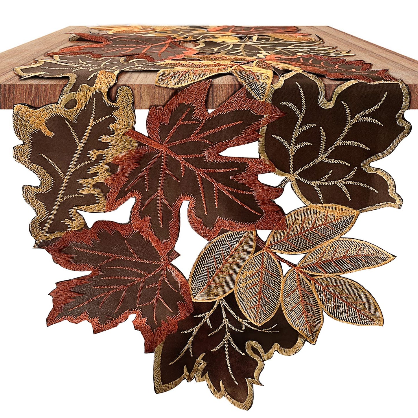 Fall Table Runner 13.7Ã68.8 Inches with Embroidered Maple Leaves, Thanksgiving Farmhouse Harvest Theme Dinning Coffee Table Decor Autumn Decorations for Home